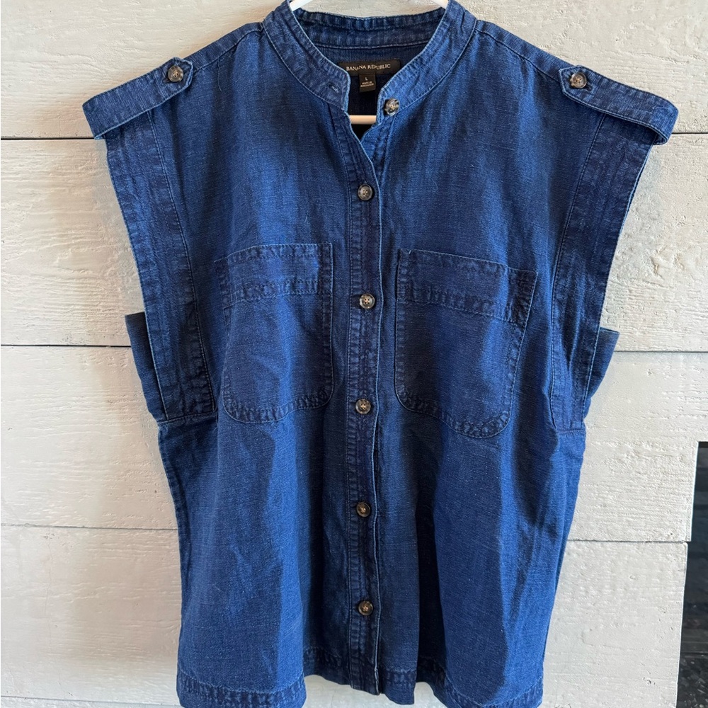 Denim Sleeveless Button-Up Shirt